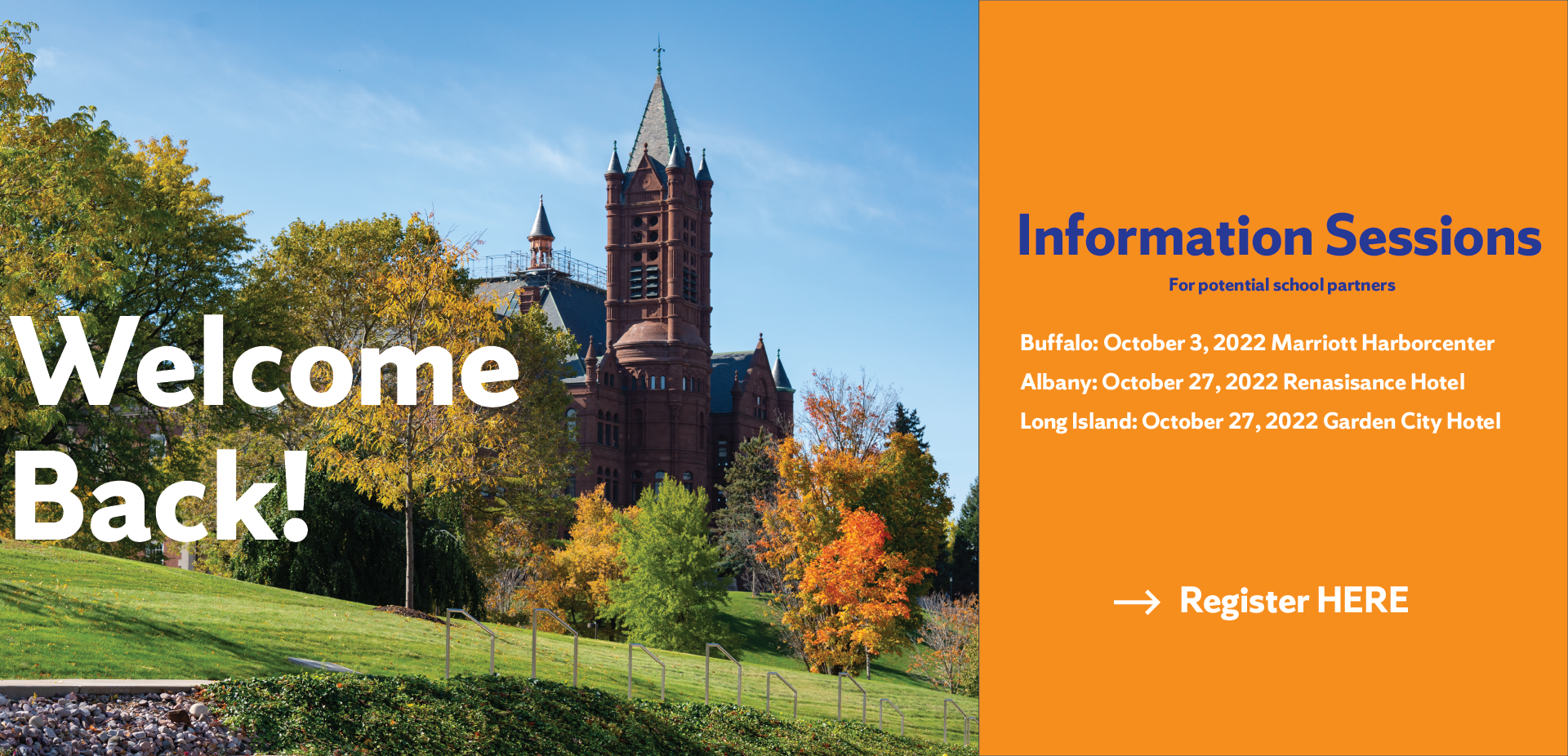 SU campus image with reminder of info session dates for fall 2022